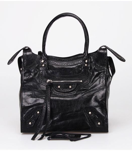 Balenciaga Giacinto Importa borsa di pelle nera perla argento Nails